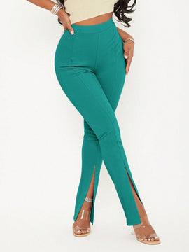 Sxy pantalones largos informales de unicolor con dobladillo dividido para mujeres