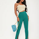 Sxy pantalones largos informales de unicolor con dobladillo dividido para mujeres