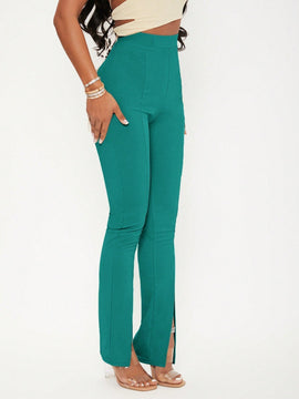 Sxy pantalones largos informales de unicolor con dobladillo dividido para mujeres