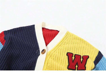 Chaqueta de punto con botones de estilo casual, colorida y con letra, chaqueta de punto de moda, ropa urbana de tendencia