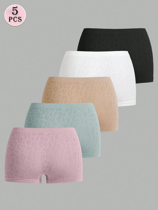 5 piezas de bragas sin costuras para mujer con estampado de leopardo