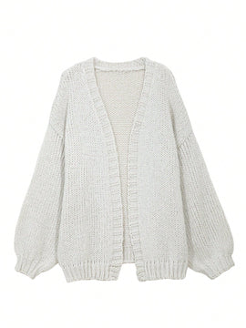 Dazy cardigan casual de manga larga de unicolor con diseno calado para mujer