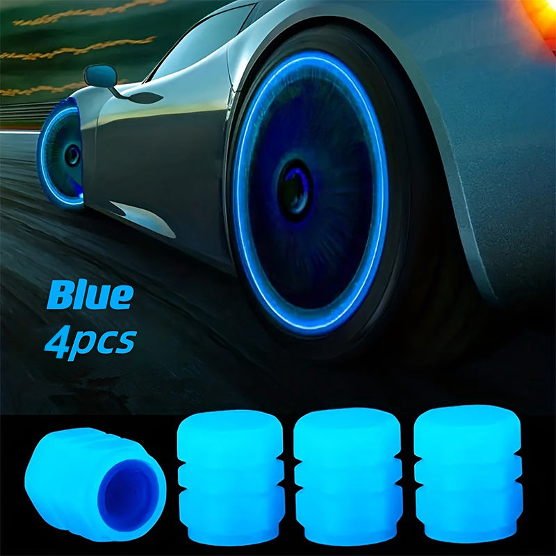 Juego de 4 Tapas de Válvula de Neumático que Brillan en la Oscuridad para Coches, Bicicletas y Motos - Forma Hexagonal, ABS Duradero, Ajuste