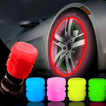 Juego de 4 Tapas de Válvula de Neumático que Brillan en la Oscuridad para Coches, Bicicletas y Motos - Forma Hexagonal, ABS Duradero, Ajuste