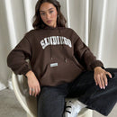 Ezwear sudadera informal con capucha y bolsillo con estampado de letras, para otono/invierno