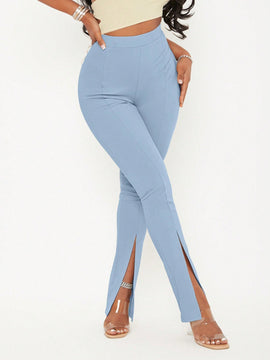 Sxy pantalones largos informales de unicolor con dobladillo dividido para mujeres