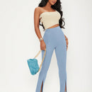 Sxy pantalones largos informales de unicolor con dobladillo dividido para mujeres