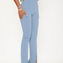 Sxy pantalones largos informales de unicolor con dobladillo dividido para mujeres