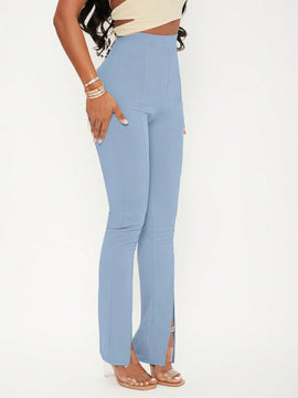 Sxy pantalones largos informales de unicolor con dobladillo dividido para mujeres