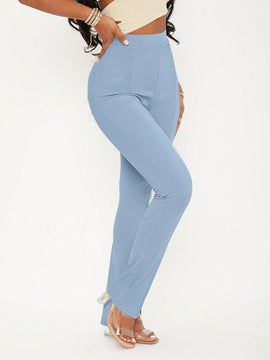 Sxy pantalones largos informales de unicolor con dobladillo dividido para mujeres