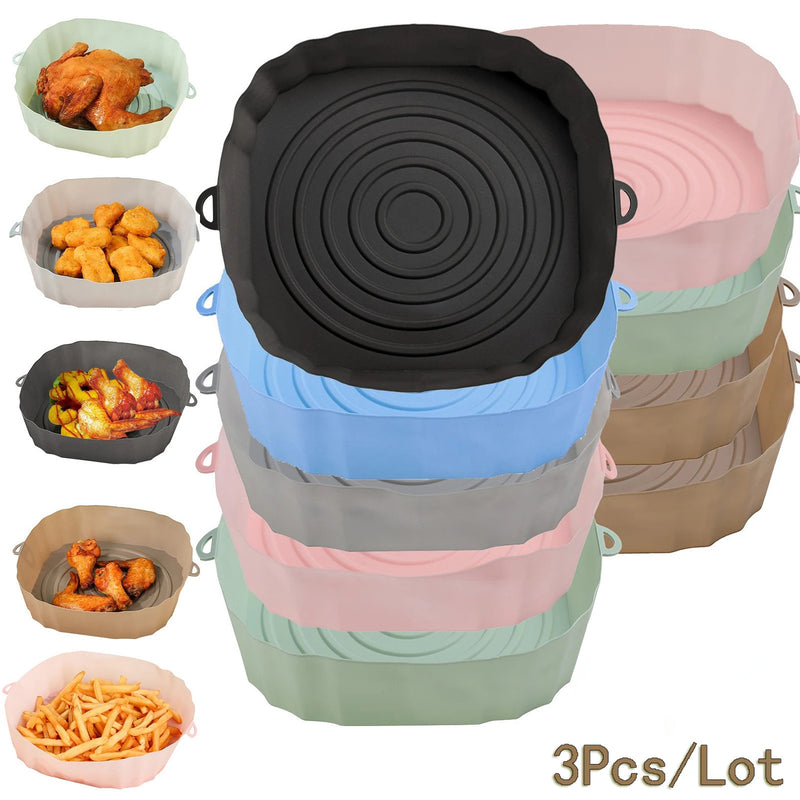 3 paquetes de revestimientos de silicona para freidora de aire de 18,01 cm, bandejas para hornear antiadherentes reutilizables, accesorios para horno, utensilios de cocina para herramientas para hornear