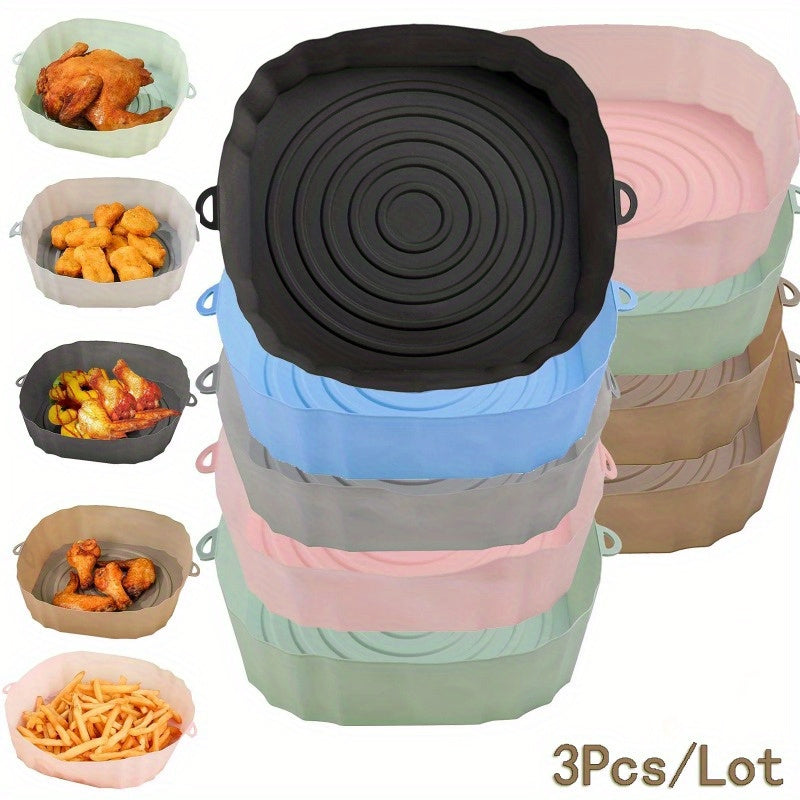 3 piezas de forros de silicona para freidora de aire de 18.01 cm, tazones reutilizables, accesorios para horno y herramientas para hornear