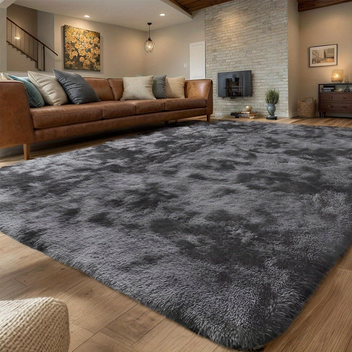 Alfombra de peluche de lujo, súper suave y gruesa, en gris elegante con detalles en negro, ideal para decoración de dormitorio y sala, fácil cuidado en poliéster, alfombras para sala tamaño grande