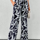Tall pantalones anchos de verano con cinturon y estampado completo para mujer alta, con caida fluida