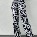 Tall pantalones anchos de verano con cinturon y estampado completo para mujer alta, con caida fluida