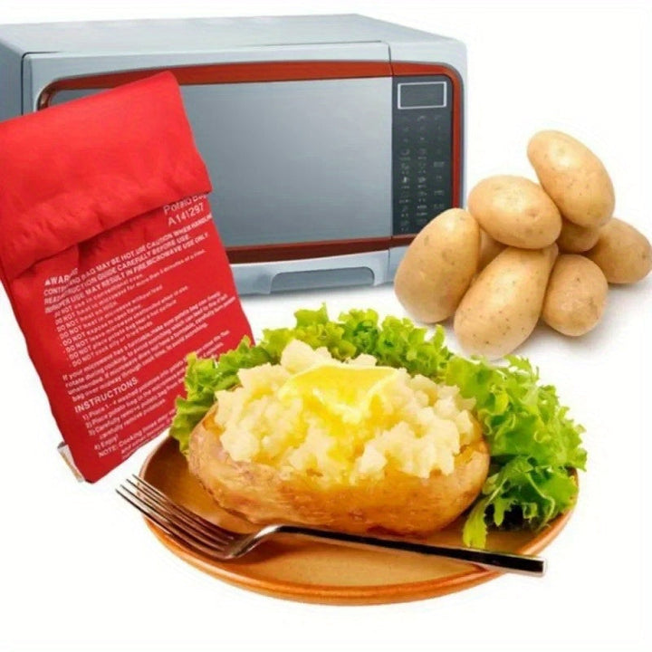 Bolsa de Cocina Rápida para Microondas - Herramienta Fácil y Rápida para Hornear Patatas Perfectamente Cocción, Bolsa Roja de Poliéster Apta para Horno con Diseño Instructivo, Ideal para Hogares Ocupados, Cocinero Rápido de Verduras | Producto Fácil de U