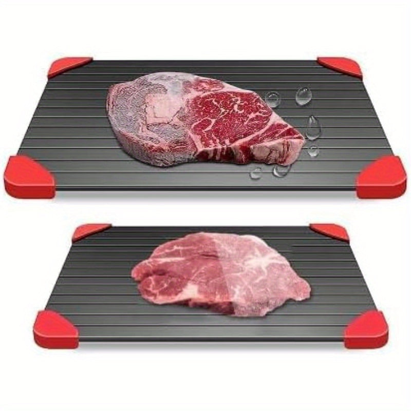 Tabla mágica para descongelar carne rápidamente - Bandeja de aluminio con bordes de silicón, descongelador eficiente de carne congelada para cocina, ideal para descongelar carne de forma rápida y fácil, dispositivo para descongelar carne