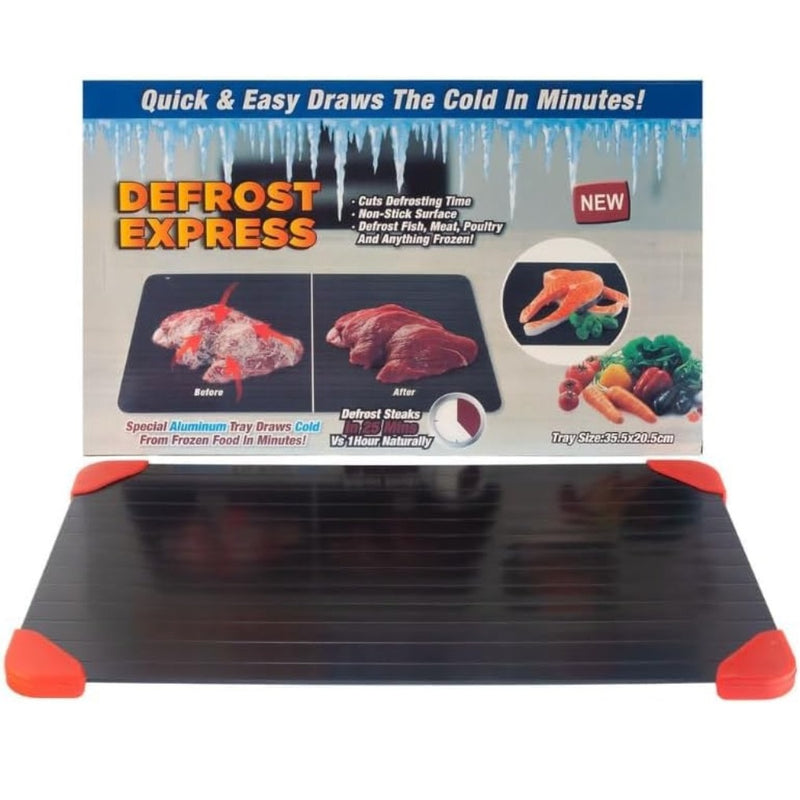 Tabla mágica para descongelar carne rápidamente - Bandeja de aluminio con bordes de silicón, descongelador eficiente de carne congelada para cocina, ideal para descongelar carne de forma rápida y fácil, dispositivo para descongelar carne