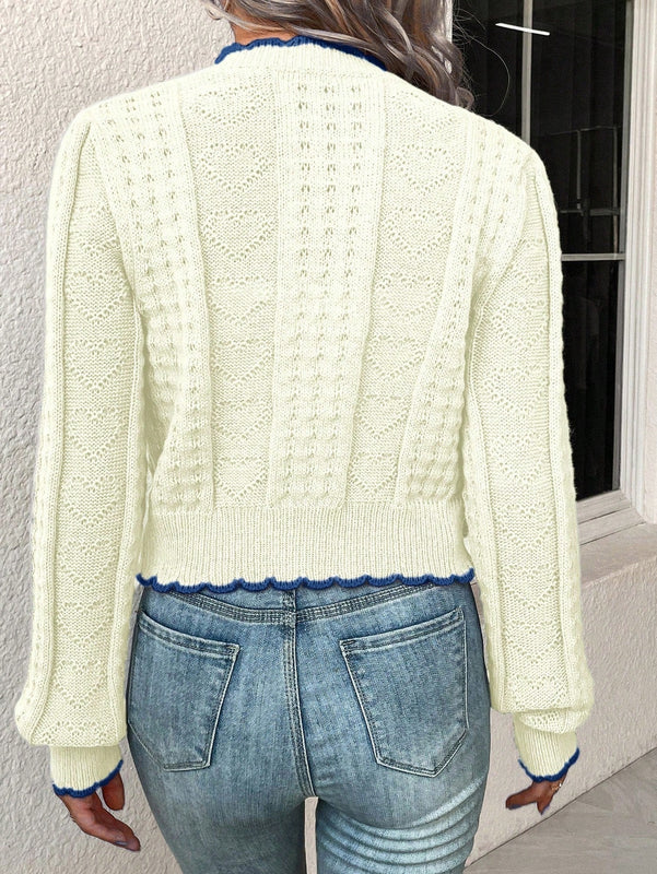 Franclia cardigan casual de mujer con borde de concha de color contrastante, para otono