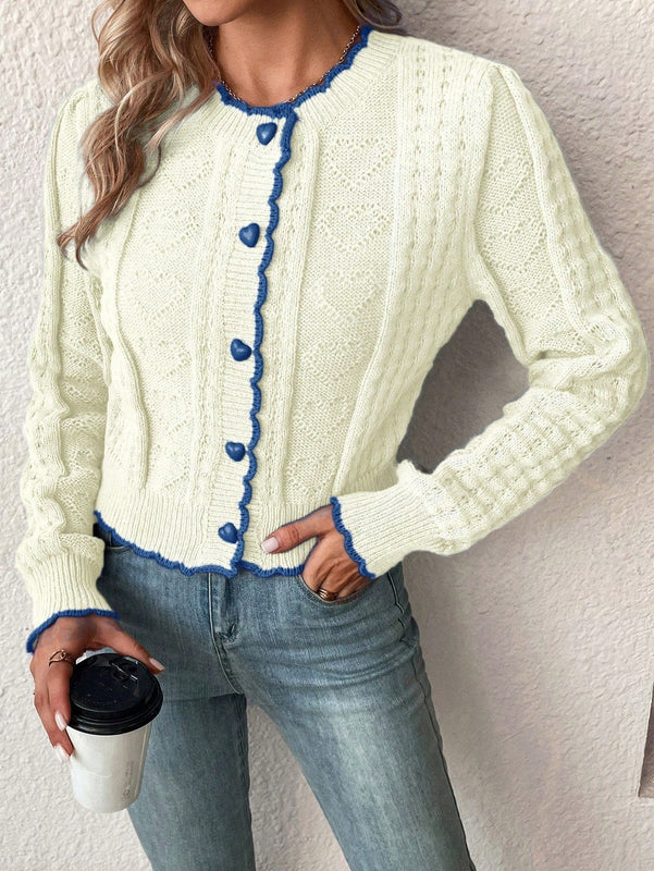 Franclia cardigan casual corto de punto con botones con forma de corazon para mujer, para otono/invierno