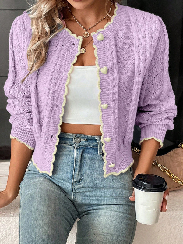 Franclia cardigan casual corto de punto con botones con forma de corazon para mujer, para otono/invierno