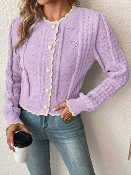 Franclia cardigan casual corto de punto con botones con forma de corazon para mujer, para otono/invierno