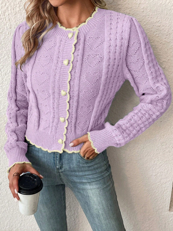 Franclia cardigan casual corto de punto con botones con forma de corazon para mujer, para otono/invierno
