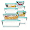 Juego de 8 Contenedores de Vidrio para Preparación de Comidas, Apto para Microondas, Horno, Congelador y Lavavajillas, Juego de Contenedores de Vidrio para Almacenamiento Saludable de Alimentos, Frutas, Snacks y Sobras, Libre de BPA