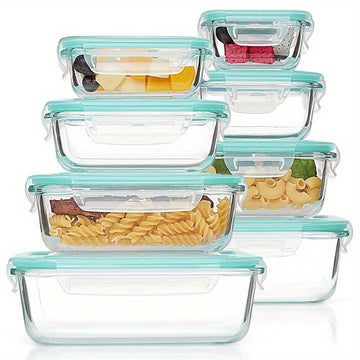 Juego de 8 Contenedores de Vidrio para Preparación de Comidas, Apto para Microondas, Horno, Congelador y Lavavajillas, Juego de Contenedores de Vidrio para Almacenamiento Saludable de Alimentos, Frutas, Snacks y Sobras, Libre de BPA