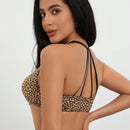 Sujetador para mujer con cierre frontal comodo, espalda de tirantes y efecto de elevacion y soporte, con estampado de leopardo