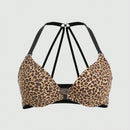Sujetador para mujer con cierre frontal comodo, espalda de tirantes y efecto de elevacion y soporte, con estampado de leopardo