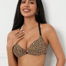 Sujetador para mujer con cierre frontal comodo, espalda de tirantes y efecto de elevacion y soporte, con estampado de leopardo