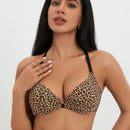 Sujetador para mujer con cierre frontal comodo, espalda de tirantes y efecto de elevacion y soporte, con estampado de leopardo