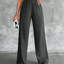 Tall pantalones rectos de talla alta con cintura elastica solida