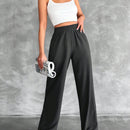 Tall pantalones rectos de talla alta con cintura elastica solida