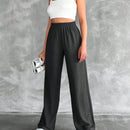 Tall pantalones rectos de talla alta con cintura elastica solida