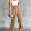 Tall pantalones rectos de talla alta con cintura elastica solida