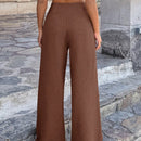 Pantalones anchos de lino solido para mujer