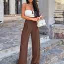 Pantalones anchos de lino solido para mujer