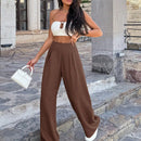 Pantalones casuales anchos de pierna ancha con cintura alta y pliegues para mujeres