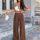 Pantalones casuales anchos de pierna ancha con cintura alta y pliegues para mujeres