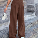 Pantalones casuales anchos de pierna ancha con cintura alta y pliegues para mujeres