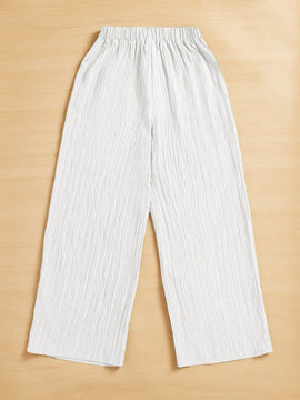 Essnce pantalones casuales de pernera ancha de 7/8 con textura y cintura anudada de unicolor para mujer