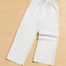 Essnce pantalones casuales de pernera ancha de 7/8 con textura y cintura anudada de unicolor para mujer