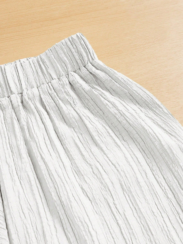 Essnce pantalones casuales de pernera ancha de 7/8 con textura y cintura anudada de unicolor para mujer