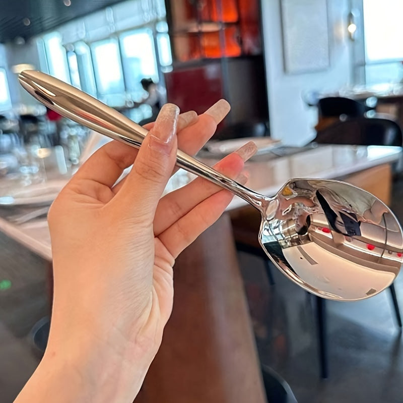 Cuchara grande de acero inoxidable resistente con mango ergonómico grueso para cocina, comedor y restaurante - Cuchara sopera duradera para servir y cocinar