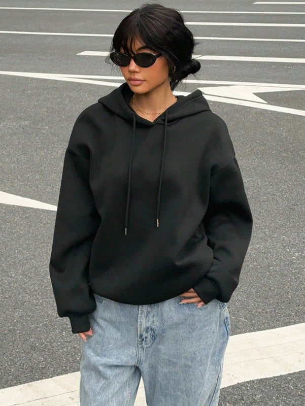 Ezwear sudadera holgada informal con estampado de arana minimalista, color negro, para mujer, con forro polar grueso, apta para otono/invierno