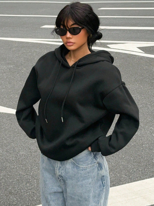 Ezwear sudadera holgada informal con estampado de arana minimalista, color negro, para mujer, con forro polar grueso, apta para otono/invierno