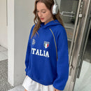 Ezwear sudadera holgada con capucha de estilo deportivo minimalista casual con patron de letra de mexico, para mujer, otono/invierno