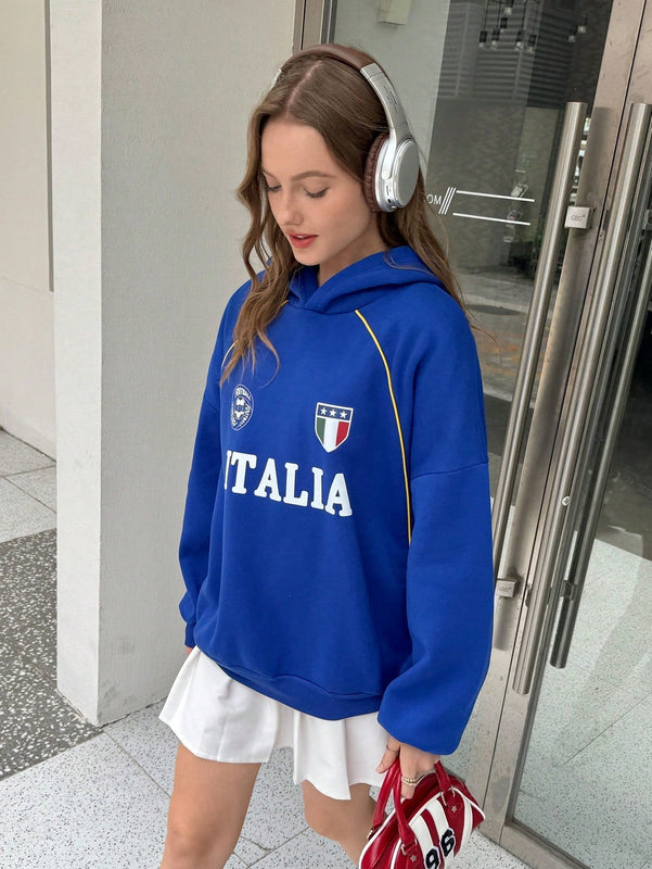 Ezwear sudadera holgada con capucha de estilo deportivo minimalista casual con patron de letra de mexico, para mujer, otono/invierno